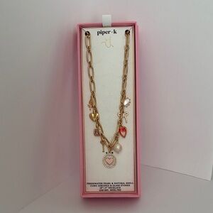 ☀️Piper-K Gold Chain Necklace with Pink Heart and Pearl Charm